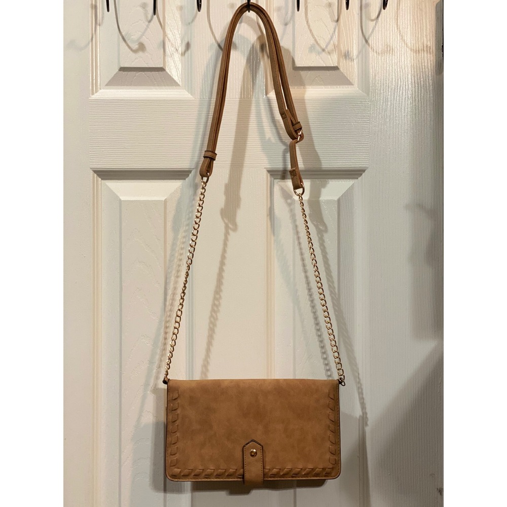 Chain Strap Clutch Wallet Convertible Shoulder Bag Tan Brown Purse